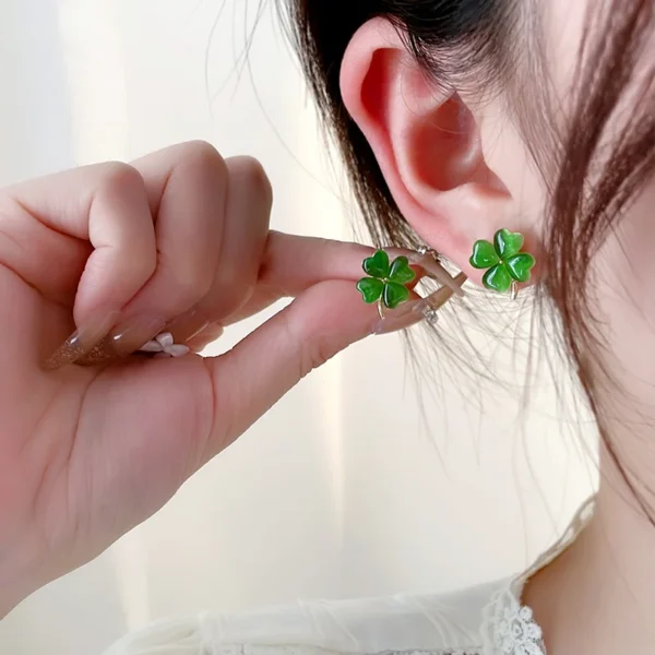 Elegant Luxurious Lucky Clover Opal Earrings for Women Green Colour Love Heart Crystal Earring 2023 New Jewelry for Mom - Imagen 4