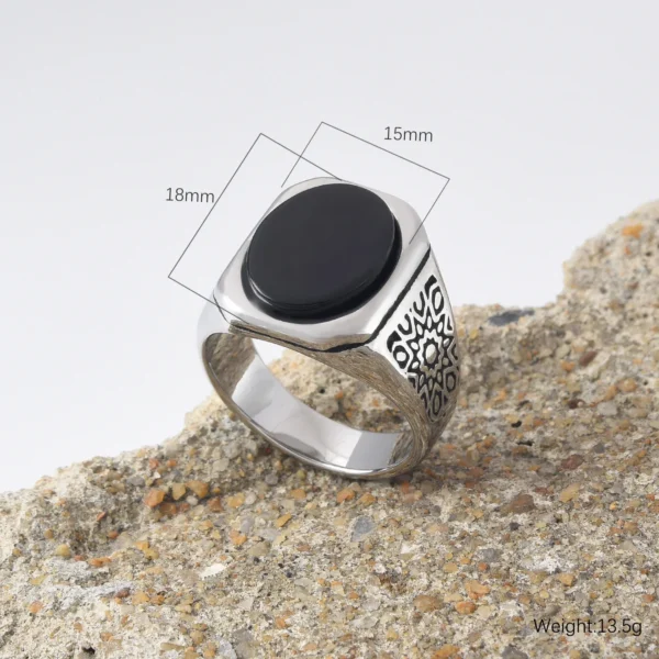 R3174 Men's/Women 316LStainless Steel  Onyx Gem Style Rings Classic Fashion Trend Titanium steel ring Jewelry - 图片 3