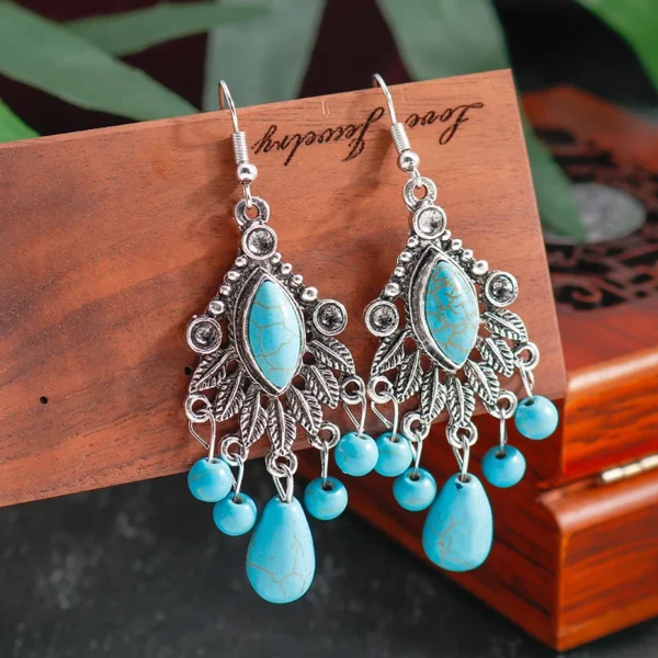 Ethnic Turquoise Love Heart Drop Earrings for Women Bohemian Natural Stone Dangle Earrings Girls Party Birthday Jewelry Gifts - Imagen 10