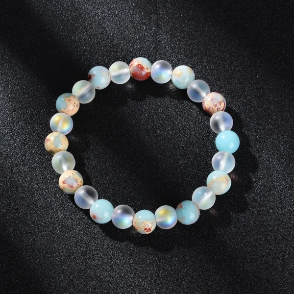 1 Piece Aura Quartz and Ocean Sediment Beaded Bracelet - Unisex - Homeopathic Crystal Jewelry - Brings Abundance - Prosperity – Image 5