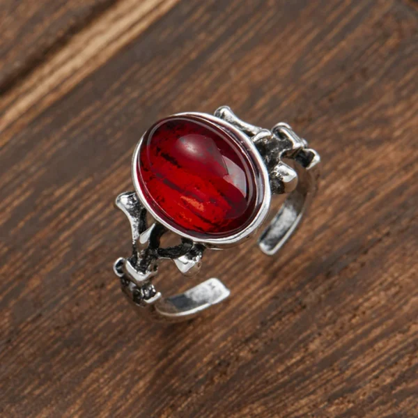 New Gothic Vampire Red Crystal Open Rings for Woman Girls Mystery Witch Jewelry Accessories Personalized Black Ring Party Gifts - 图片 6