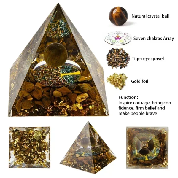 Natural Crystal Energy Generator Pyramid Peridot Amethyst Reiki Healing Chakra Resin Pyramid Egyptian Decor Room Decoration 1pc - immagine 9