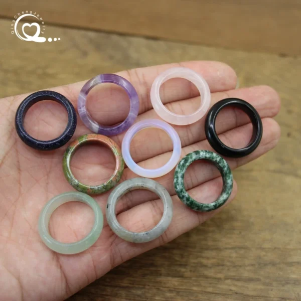 Healing Crystal Band Rings Natural Stone Quartz Agates Jaspers Dainty Finger Solid Ring Women Fashion Minimalist Jewelry,QC4209 - 图片 22