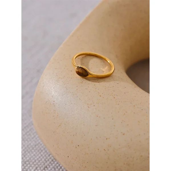 Yhpup Chic Natural Stone Stainless Steel Fashion Ring Minimalist Gold Color Waterproof France Jewelry Women Accessories Gift - 图片 6