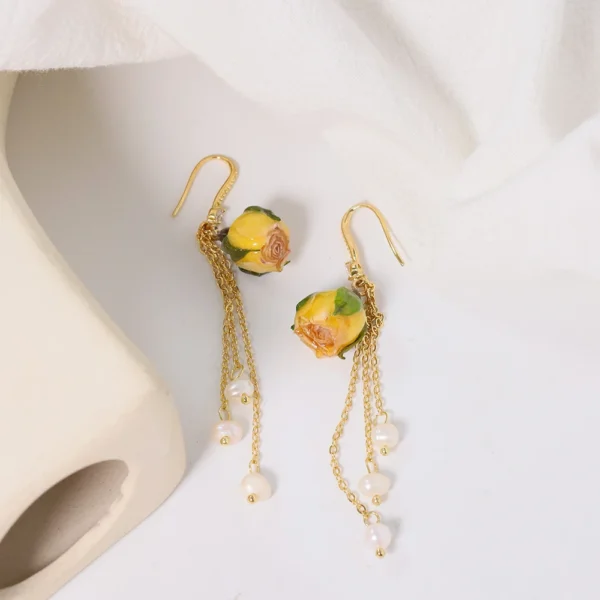 Natural Freshwater Pearl Drop Gel Flower Earrings Korean Style Women's Luxury Vintage Jewelry Fashion Ladies and Girls Gift - Imagen 9