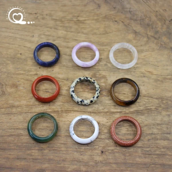 Healing Crystal Band Rings Natural Stone Quartz Agates Jaspers Dainty Finger Solid Ring Women Fashion Minimalist Jewelry,QC4209 - 图片 23