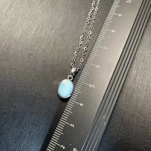 HEYYA STONE Oval Natural Larimar Pendant Necklace For Women 925 Silver Plated Simple Fine Jewelry Gemstone Classic Style – Image 3