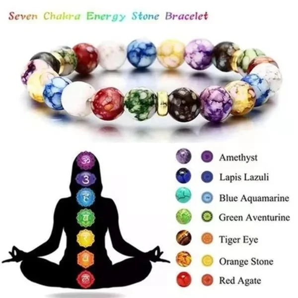 7 Chakras Healing Reiki Stone Bracelet for Women Men Yoga Reiki Healing Energy Beads Volcanic Stone Lose Weight Bangle Jewelry – Bild 5