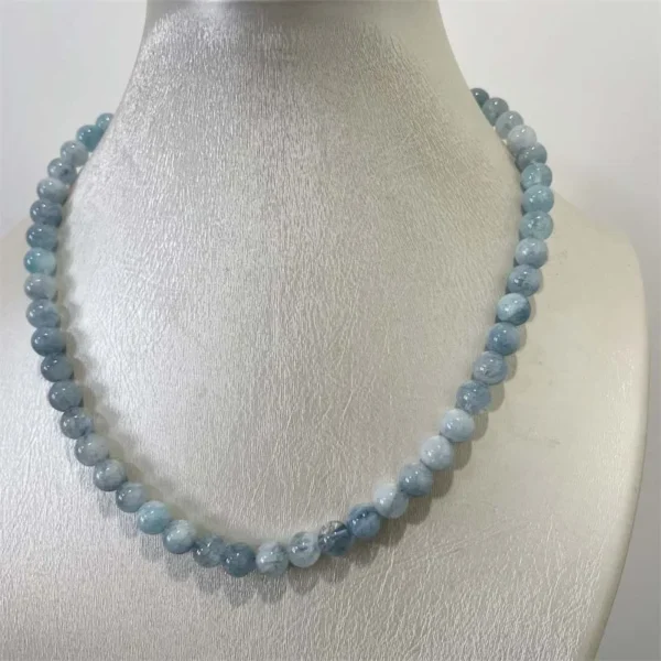 8MM Aquamarine Jade Necklace Blue Natural Stone Beads Jewelry Health Care Gemstone Protection Choker Healing Yoga Simple Female – Image 3