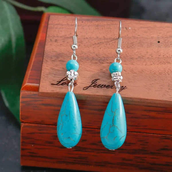 Ethnic Turquoise Love Heart Drop Earrings for Women Bohemian Natural Stone Dangle Earrings Girls Party Birthday Jewelry Gifts - 图片 12