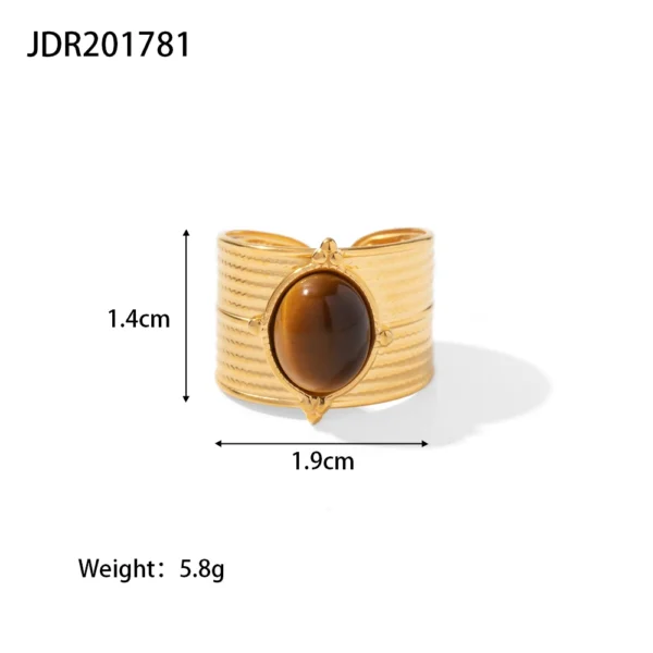 Uworld Fashion Brown Stone Ring Oval Alpaca Rings For Women Adjustable Stacked Rings Ladies' Jewelry Gifts For Her ﻿ - immagine 9