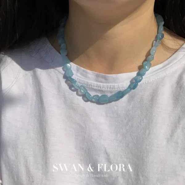 Natural Aquamarine Necklace Fine Jewelry Handmade Stones BLUE Wholesale Healing Energy Gift Lucky Jewelry - 图片 2