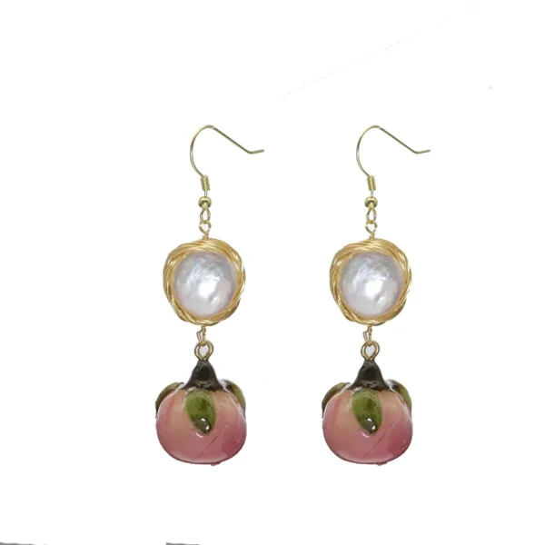 Natural Freshwater Pearl Drop Gel Flower Earrings Korean Style Women's Luxury Vintage Jewelry Fashion Ladies and Girls Gift