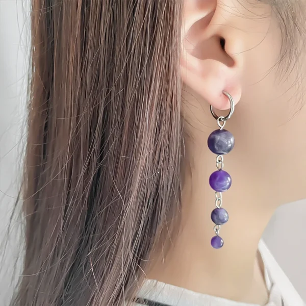 Natural Stone Long Dangle Earrings For Women Fashion Jewelry Amethyst Tigereye Opal Handmade Beaded Earrings Wedding - 图片 13