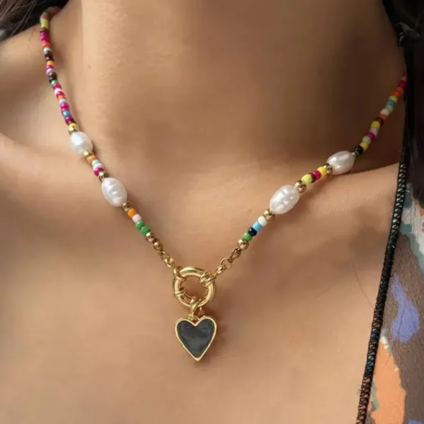 YWZIXLN Bohemian Colorful Beads Chain Fashion Necklaces White Heart Pendant Jewelry For Women Valentine's  Accessories N0463 - Image 2