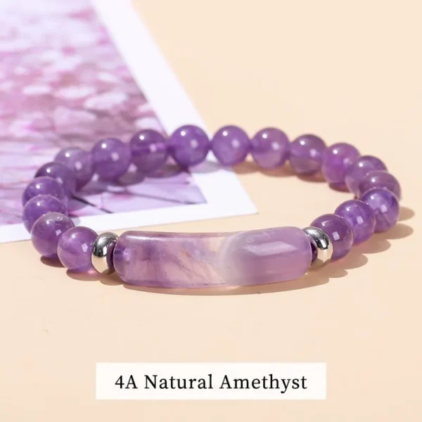 JD Natural Stone Tiger Eye Amethyst Rectangle Bar Charm Bracelet Women Men Healing Stone Powder Crystal Rough Chakra Jewelry