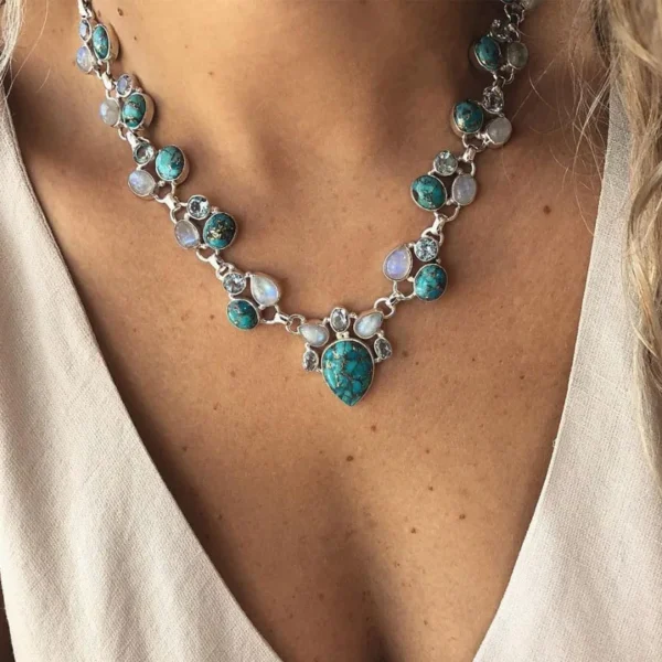 Hot Fashion  Color Boho white green flowers statement Necklaces Beads Choker Pendants Necklaces For Women Bijoux - Imagen 2