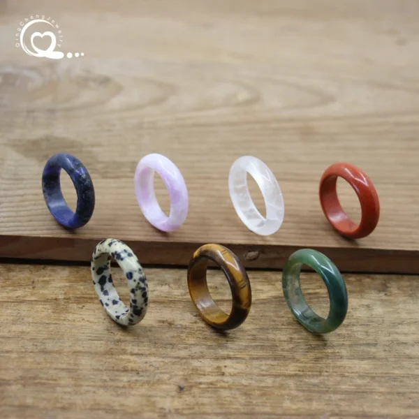 Healing Crystal Band Rings Natural Stone Quartz Agates Jaspers Dainty Finger Solid Ring Women Fashion Minimalist Jewelry,QC4209 - 图片 20