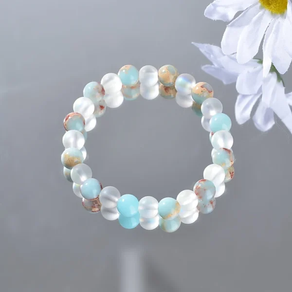 1 Piece Aura Quartz and Ocean Sediment Beaded Bracelet - Unisex - Homeopathic Crystal Jewelry - Brings Abundance - Prosperity - Image 3