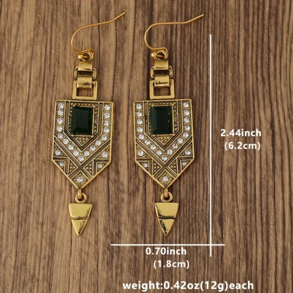 Fashion BOHO Green Glass Crystal Rhinestone Dangle Women Ancient Gold Color Wear Ear Band Long Tassel Earrings - Imagen 5