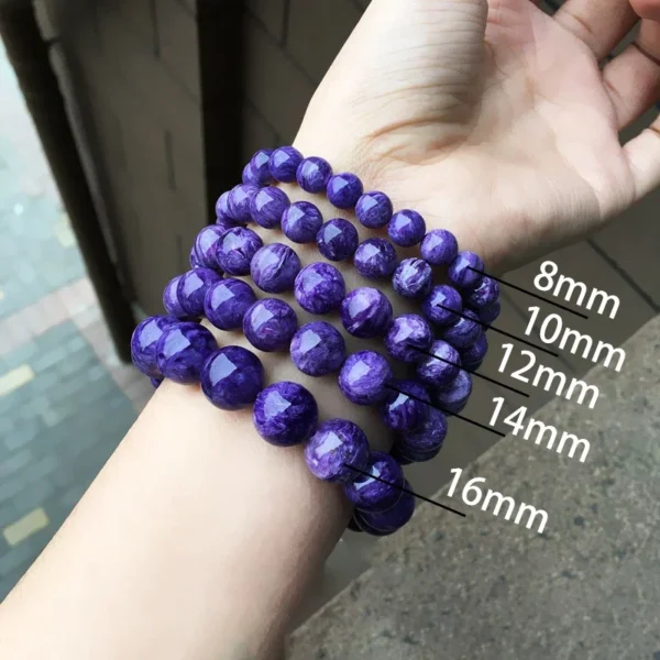 Natural Charoite Beads Bracelet Amethyst Stone Crystal Women Fashion Jewelry Single Circle Elastic Rope Charoite Bracelet Gifts – Image 6