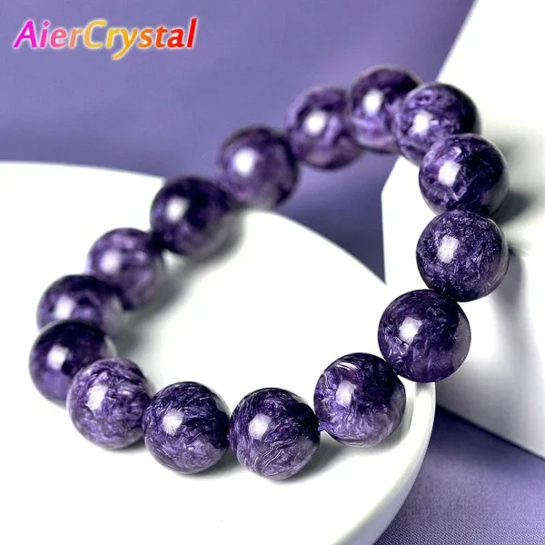 Natural Charoite Beads Bracelet Amethyst Stone Crystal Women Fashion Jewelry Single Circle Elastic Rope Charoite Bracelet Gifts - 图片 2