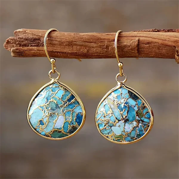 Bohemian Multicolor Emperor Stone Drop Earrings for Women Ethnic Geometric Natural Stone Dangle Earrings Minimalist Jewelry Gift - 图片 9