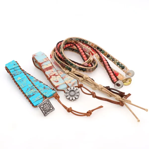 Natural Stone Bohemian Bead Bracelet For Women Men 2 Strands Multilayer Wrap Emperor Turquoise Braided Crystal Jewelry Gift - Image 20