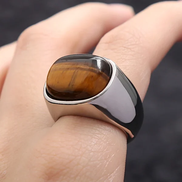 Simple Vintage Tiger Eye Brown Stone Rings For Men Women Stainless Steel Punk Biker Fashion Party Jewelry Gifts Dropshipping - Imagen 8