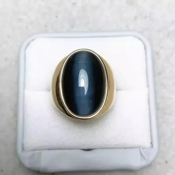 New Male Fashion Blue Oval Stone Stainless Steel Cat's Eye Ring for Men Women Classic Bling Men's Party Wedding Jewelry Gift - 图片 4