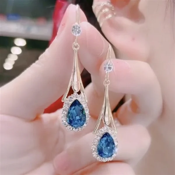 2023 Fashion Crystal Water Drop Tassel Earrings for Women Temperament Colorful Long Earrings Bridal Wedding Party Jewelry Gifts – Image 5