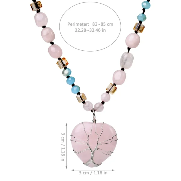 Natural Stone Rose Quartz Blue Crystal Bead Love Pendant Long Necklace Bohemian Women's Fashion and Exquisite Holiday Jewelry – Image 5