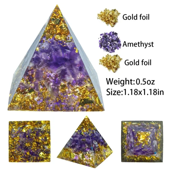 Natural Crystal Energy Generator Pyramid Peridot Amethyst Reiki Healing Chakra Resin Pyramid Egyptian Decor Room Decoration 1pc - Image 4