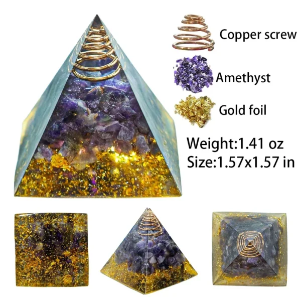 Natural Crystal Energy Generator Pyramid Peridot Amethyst Reiki Healing Chakra Resin Pyramid Egyptian Decor Room Decoration 1pc - Imagen 2