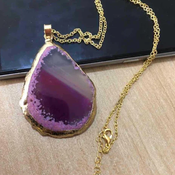 Natural Agate Gold Edged Wind Chime Pendant Handicraft, Identity Symbol Gift, Lucky Crystal Healing Stone Series Jewelry - 图片 10