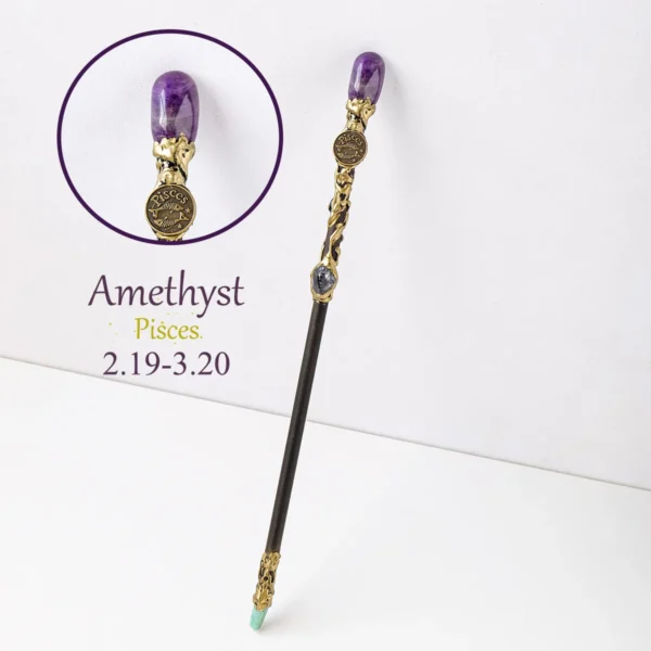 1PC 12 Zodiac Signs Natural Stones Magic Scepter Amethyst Citrine Fairy Lucky Gem Scepter Props Accessories - 图片 12