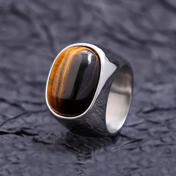 Simple Vintage Tiger Eye Brown Stone Rings For Men Women Stainless Steel Punk Biker Fashion Party Jewelry Gifts Dropshipping - Imagen 2