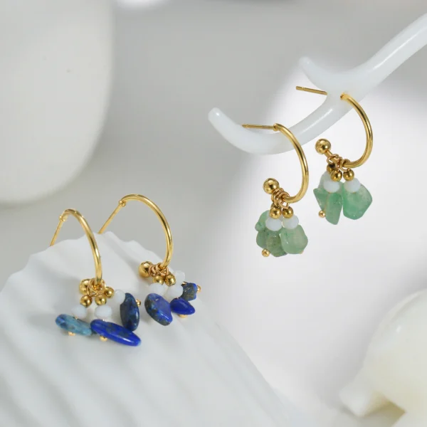 Exquisite Fashion Colored stone earrings Stainless Steel 14K Gold-plated Earrings French Romantic Jewelry Party Anniversary Gift - 图片 6