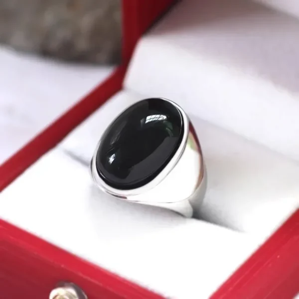 New Male Fashion Blue Oval Stone Stainless Steel Cat's Eye Ring for Men Women Classic Bling Men's Party Wedding Jewelry Gift - 图片 2