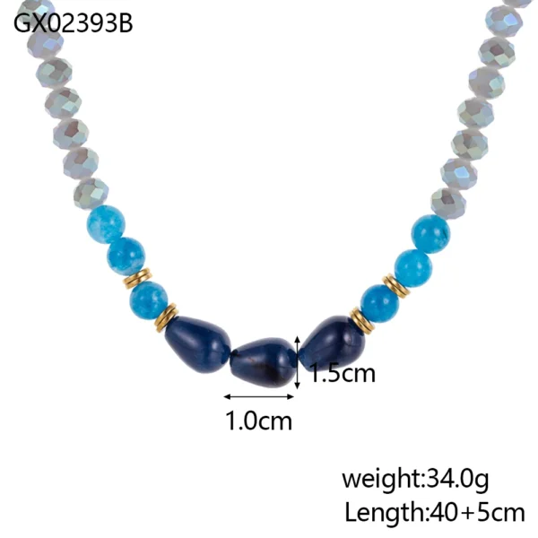 CARLIDANA Fashion Blue Natural Stone Pearl Necklace Waterproof Stainless Steel Handmade Beaded Necklace Jewelry Idea Party Gift – Image 5