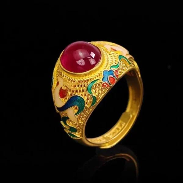 9999 24K real gold enamel deer ring, gold ring, open ring, women's jewelry - Image 2