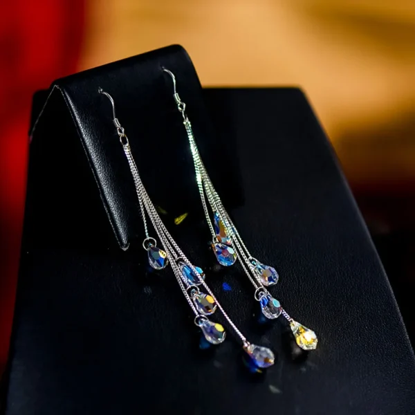 2023 Fashion Crystal Water Drop Tassel Earrings for Women Temperament Colorful Long Earrings Bridal Wedding Party Jewelry Gifts – Image 9