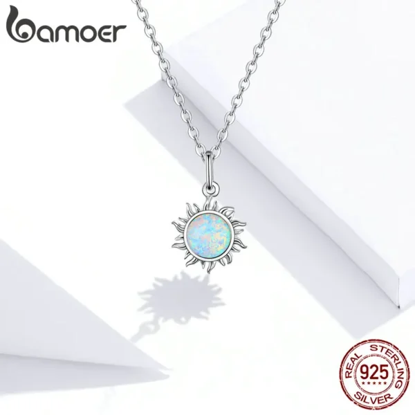 Bamoer 925 Sterling Silver White Opal Sun Pendant Necklace Apollo Chain Necklaces for Women Birthday Gift  Jewelry 17.71'' - Image 5