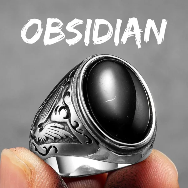 Black Turquoise Carved Men Rings Stainless Steel Women Jewelry Vintage Punk Rock Cool Stuff Fashion Accessories Gift Wholesale - Imagen 3