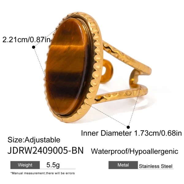 Uworld Fashion Brown Stone Ring Oval Alpaca Rings For Women Adjustable Stacked Rings Ladies' Jewelry Gifts For Her ﻿ - immagine 3