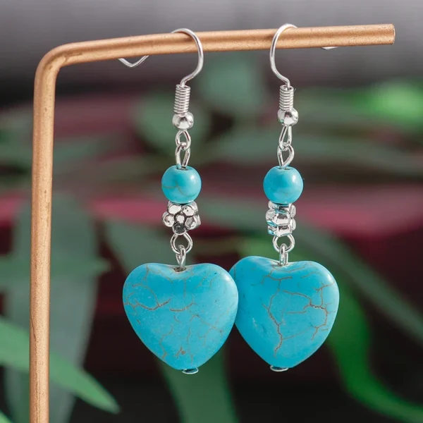 Ethnic Turquoise Love Heart Drop Earrings for Women Bohemian Natural Stone Dangle Earrings Girls Party Birthday Jewelry Gifts - immagine 16