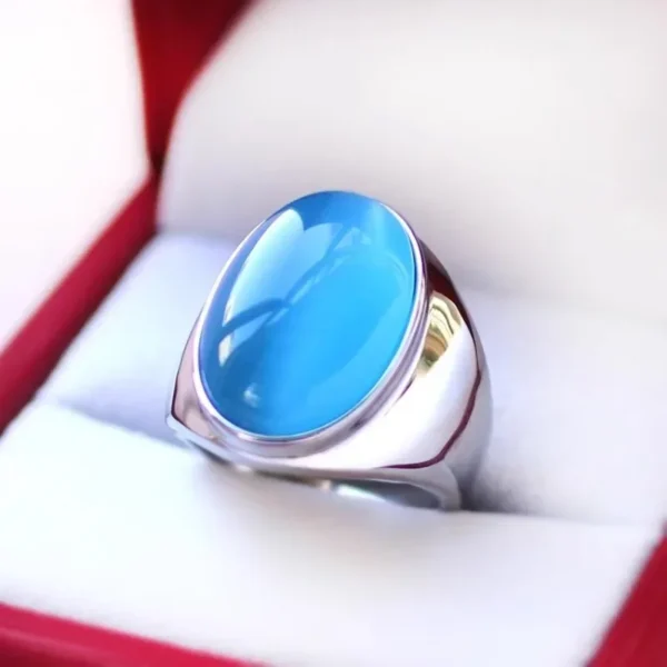 New Male Fashion Blue Oval Stone Stainless Steel Cat's Eye Ring for Men Women Classic Bling Men's Party Wedding Jewelry Gift - Image 3