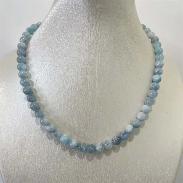 8MM Aquamarine Jade Necklace Blue Natural Stone Beads Jewelry Health Care Gemstone Protection Choker Healing Yoga Simple Female - Image 2