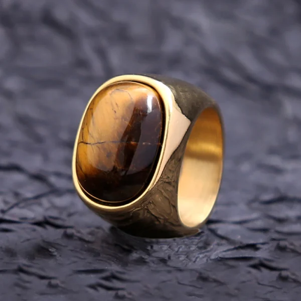 Simple Vintage Tiger Eye Brown Stone Rings For Men Women Stainless Steel Punk Biker Fashion Party Jewelry Gifts Dropshipping