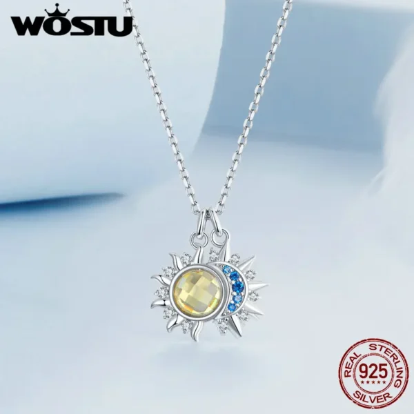 WOSTU 925 Sterling Silver Moon Sun Pendant Necklace Women Blue CZ Yellow Crystal Charm Necklaces Valentine's Mother's Day Gifts – Bild 6